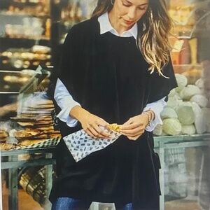 NWT J.JILL Black Merino Wool Tencel Poncho Minimalist Layering OS - NEW